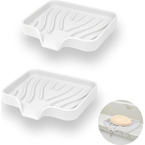 Juego de 2 jaboneras de silicona con desagüe incorporado, antideslizantes e impermeables, aptas para duchas, cocinas y baños (gris + blanco). (1/5)