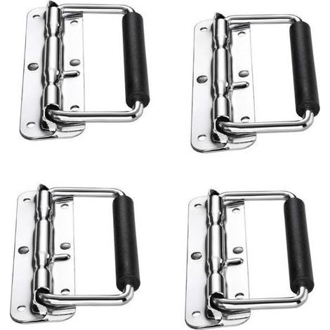 Poignee, 4pcs Poignées de Caisse Pliantes, Poignée Pliante à Ressort, Poignée pour Valise, Flight Case, Mallette à Outils, Mallette de Camping, Boîte à Haut-Parleur, Boîte à Outils (Argent, 120m (1/5)