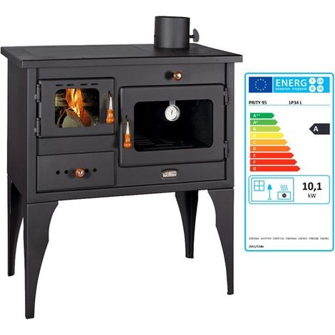 Prity – Poêle à bois avec four – 10,1 kW, rendement 77,1%, classe A, pour bois sec, plaque de cuisson intégrée, dimensions 750x450x800 mm (1/5)