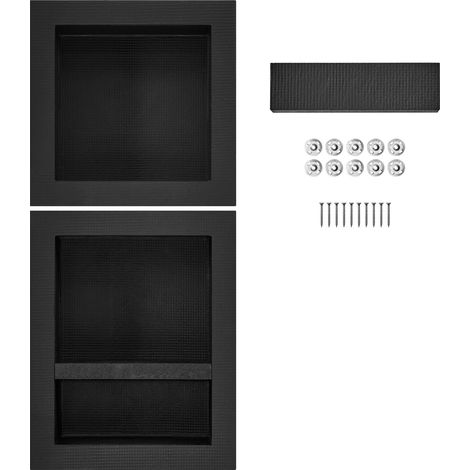 Niche de Douche à Encaster 40,64x40,64 cm & 40,64x50,8 cm, Triple Étagère, Coins Carrés, Protection Scellée, Rangement Moderne pour Salle de Bain, Noir (1/5)