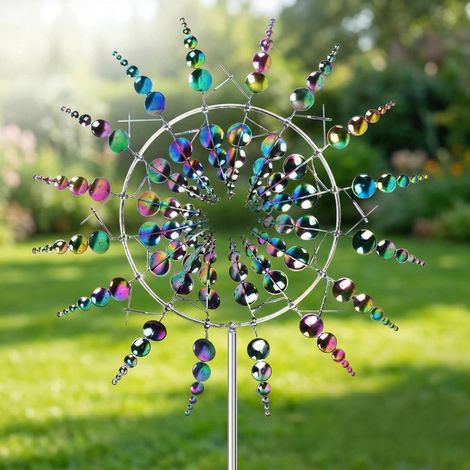 Windspiel Garten Metall, 3D Windrad mit Doppelbewegung, Rostfrei, 65cm, Multicolour