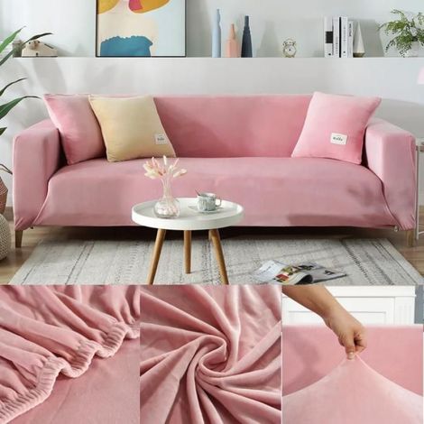 Housse de canapé - - Topchances - Extensible - Velours épais - Antidérapante - Rose (1/5)