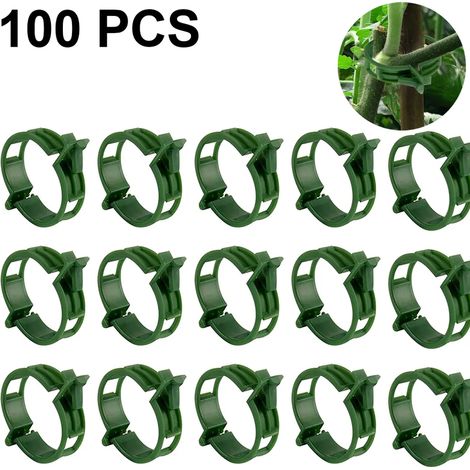 100 pinzas de plástico para plantas, abrazaderas para plantas, clips para enredaderas para hortalizas, tomates, soporte para plantas (verde)