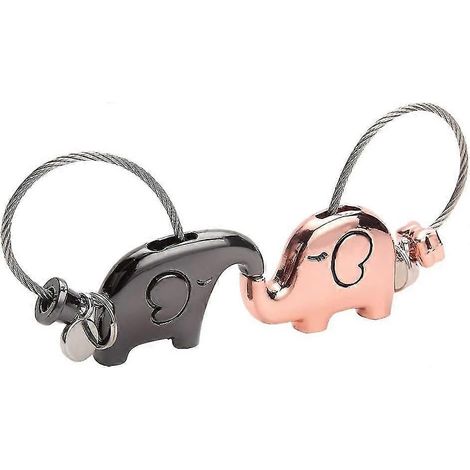 1 paire de porte-clés éléphants qui s'embrassent, cadeau romantique pour la Saint-Valentin, Noël ou un mariage, en alliage de zinc brillant (noir et rose). (1/5)