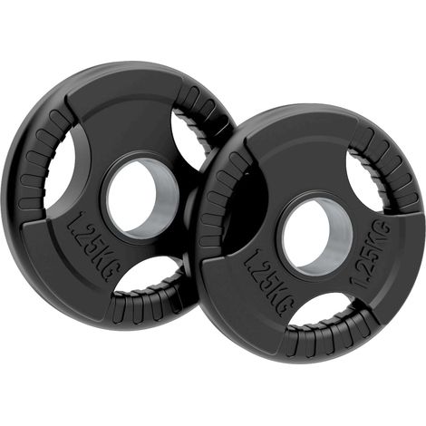 Body Revolution 2 x 1.25 kg Disques Olympiques Noirs – Fonte revêtue de caoutchouc avec poignées Tri-Grip, compatibles barres 50mm, durables et silencieux pour maison et salles de sport