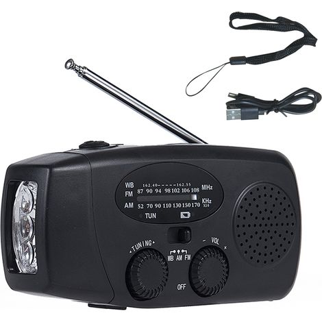 Ortviai Radio d'urgence solaire et manivelle avec réception AM/FM/NOAA, lampe LED, chargeur portable 2600 mAh