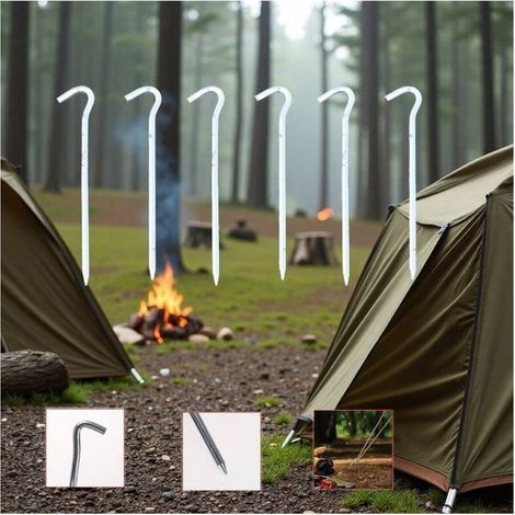 Estacas para camping al aire libre, juego de 6 piezas, gruesas y largas, 0,8 x 21 cm, estacas de acero inoxidable, clavos de fijación resistentes al viento, clavos para tiendas de campaña, accesorios  (1/4)
