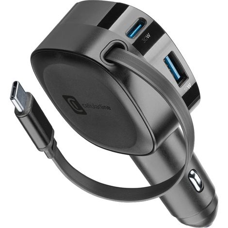 Cellularline Retractable Car Charger Chargeur voiture 60W avec câble rétractable