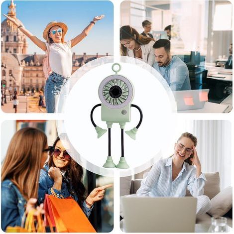 Ventilateur de bureau robot rechargeable – Bras flexibles + ventouses puissantes – Lumière annulaire LED – Écran en temps réel – Flux d’air puissant et stable – Pour travail, étude, gaming, camping (1/4)