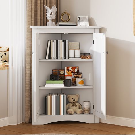 Meuble d'angle 61,5x45x80 cm en MDF blanc, avec rangement pour salle de bains FloraGrace (1/5)
