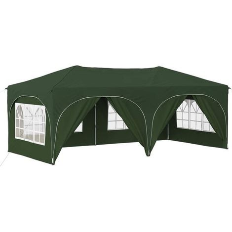 Tente de réception portable, dimensions : 575 x 288 x 245 cm, toile Oxford verte. (1/5)