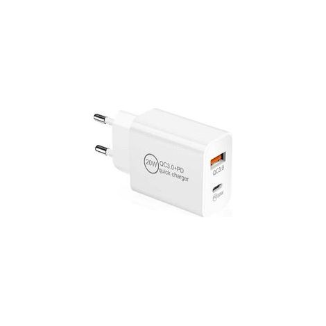20W Rapide Prise Chargeur USB C, USB C+USB A Universal Adaptateur PD&QC 3.0 Charge Secteur pour i Phone 13,12,12 Mini,Pro,Max,11,11pro,XS,XR,8 Plus,Pad,Air,Samsung Galaxy S21,S20,Honor,Huawei,Xiaomi l (1/4)