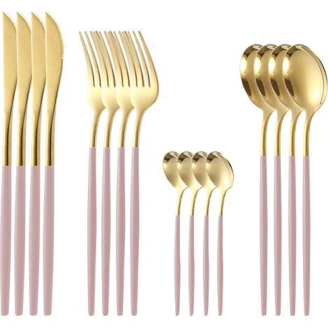 16 Pièces Couverts en Acier Inoxydable, 4 Personnes, Couteaux Fourchettes Cuillères, Design Moderne, Lavable au Lave-vaisselle (1/5)