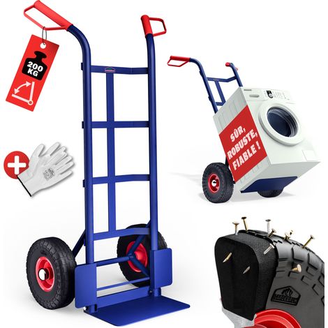 Gardebruk – Diable pliant 200kg – Pneus pleins PU increvables – Pour terrains rugueux – Poignées ergonomiques – Bavette pliable 35x18cm