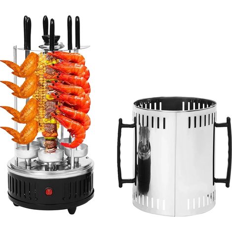 Gril Électrique, Rôtissoire Verticale, 6 Brochettes, noir (1/2)