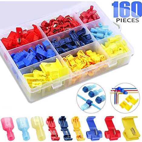Lntyq 160Pcs Connecteur de fil T-Connecto Rapide de Cosse électrique 60 pcs Connecteur Rapide T-Tap + 60pcs Connecteur Terminal Entièrement Isolé + 40pcs Connecteur Dérivation Rapide (1/4)