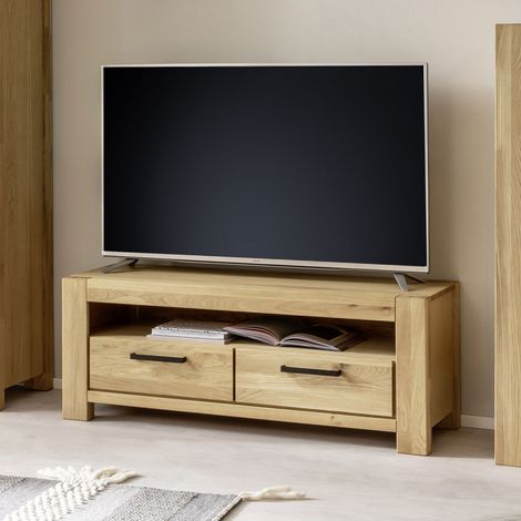 Meuble TV 2 tiroirs 1 niche 132x50x51cm chêne - SYLAS