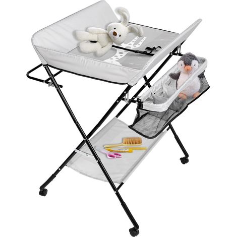 Jiubiaz Cambiador de Bebé Plegable,Diseño Ergonómico para Recién Nacido,Máximo 20 Kg,Cambiador con Cesta de Almacenaje Lateral,Gris