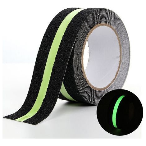 Anti-slip adhesive tape with luminous film that glows in the dark, safety tape for stairs, slippery floors, indoor and outdoor use, 5 m x 5 cm (1 pc) (1/3)