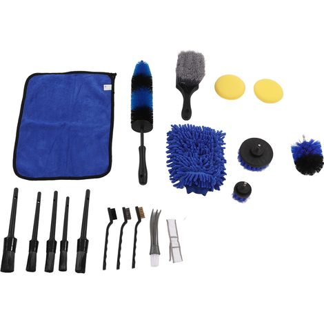 Kit 18 pièces Brosse de Détail Auto, Brosse Perceuse Pneu, Gant Lavage Serviette Pad Cire Outil Nettoyage Jante Échappement Couleur A (1/5)