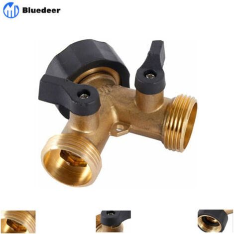 Robinet Double Machine a Laver, Répartiteur Raccord Robinet Tuyau d'Arrosage en Y 2 Voies pour Tuyaux d'Alimentation 3/4", Robinet Exterieur Jardin Double en Laiton Robuste
