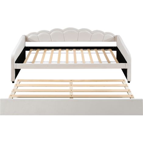 Letto banquette 90 x 200 cm con letto estraibile, velluto beige, LED multicolore e telecomando (1/5)