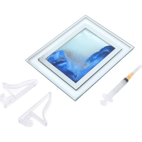 Décoration de bureau en 3D avec peinture de sable mouvant, art du sable mouvant, ornement photo, cadre en verre bleu (1/5)