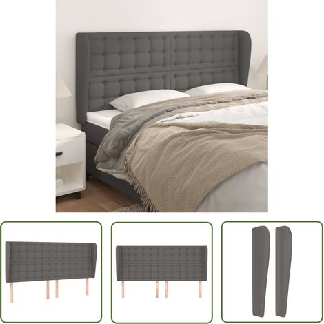 Tête de lit avec oreilles Armoire de tête de lit Gris 203x23x118/128 cm Similicuir 75852 (1/5)