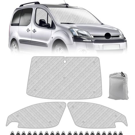 Pare-Soleil de Pare-Brise de Voiture Compatible avec 2008-2018 Citroen Berlingo Peugeot Partner, Lot de 3 Pliables Pare-Soleil pour Intérieur de Voiture, Tapis Thermiques Internes,2008-2018 3 Pièces I (1/5)