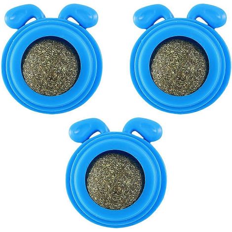 Lot de 3 balles à l'herbe à chat bio, jouet interactif pour chat - Bleu (1/5)