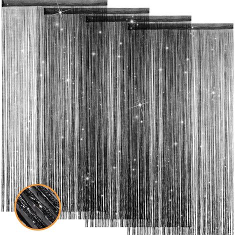 JSSEVN - 4-piece sequined fringed door curtains, 39 x 79 inches, hippie style, with tassels (black) (1/5)