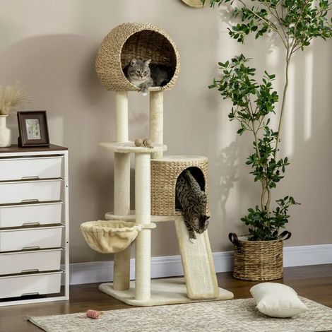 Turm-Kratzbaum mit Plattformen, Nischen und Sisal-Kratzstämmen (1/5)