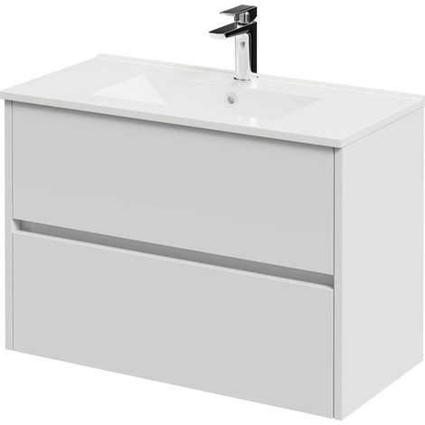 Montego Satin White 800mm Wall Mounted 2 Drawer Vanity Unit with Angel Basin