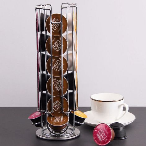 GENERIC-Support à Capsules à Café Dolce Gusto, Porte Capsules Distributeur Présentoir Rotatif pour 24 Capsules, Supports Rangement Dolce Gusto, 360 Degrés Rotable Range Capsule, Chrome, élégant et sty (1/5)
