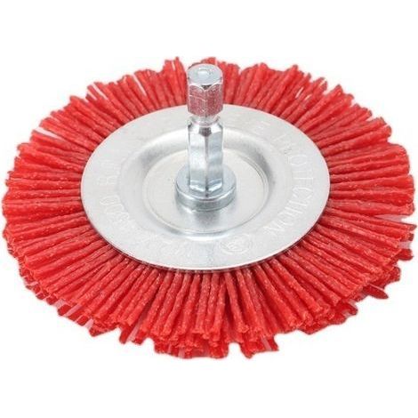 Brosse à disque, nylon à gros grain, diamètre 75 mm, convient au bois, au métal et aux métaux non ferreux brosse de perçage en nylon avec tige hexagonale E6.3, pour le ponçage et le texturage. (1/3)