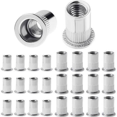 100PCS Ecrou Rivet Ecrous M6,M8 en acier inoxydable Ecrous à insert fileté Rivnuts Capuchon de rivet à tête plate et filetée (M6M8) (1/4)