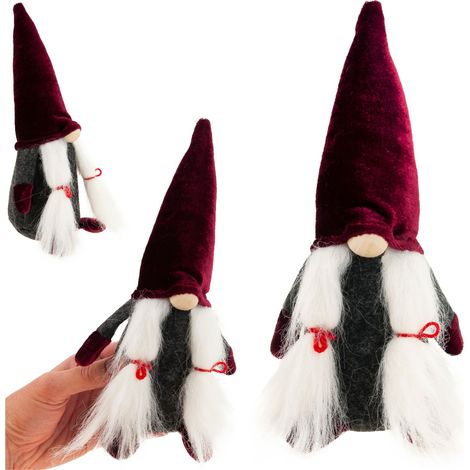 TG58154-1-G Adorno navideño de gnomo grande burdeos con forma de enano de Papá Noel (1/5)