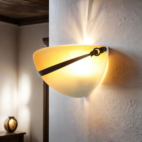 Wandleuchte Glas Rustikal B: 32 cm Halbrund Schale in Orange Bronze Wandlampe Flur Treppe