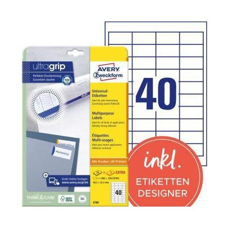 Avery-Zweckform 4780 Etiquette universelles 48.5 x 25.4 mm papier blanc 1200 pc(s) fixation permanente imprimante à jet (1/4)