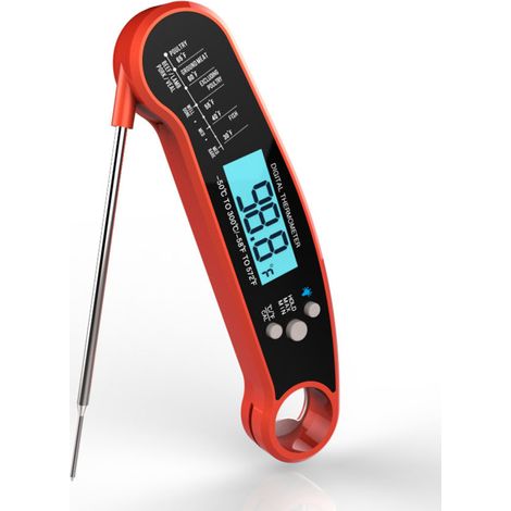 Thermomètre Viande – Lecture Instantanée – Rétroéclairage – Ouvre-Bouteille – Sonde Pliable – Étanche – BBQ/Fumoir (1/5)
