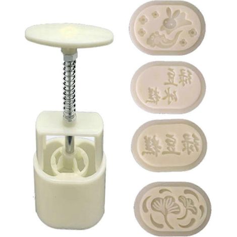 Ensemble de moules à gâteaux de lune en forme de lapin, idéal pour la création de biscuits maison. Accessoires inclus.