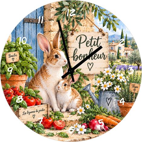 Horloge en verre lapins jardin potager 29 cm (1/2)