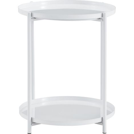 Runder Beistelltisch mit 2 Ablagen aus Metall, 42 x 52 cm, nordisch modern, Schwarz/Weiß (1/5)