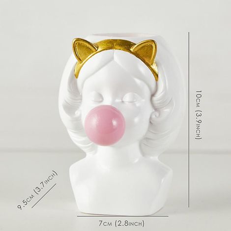 Vase en résine bubble gum girly, décor floral, coloris rose, 20cm, intérieur (1/5)