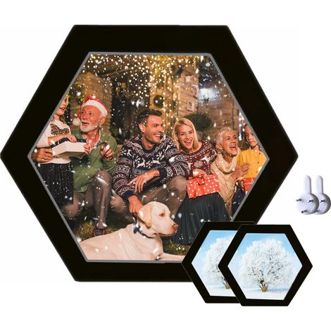 Cadre photo hexagonal en bois, à suspendre au mur, pour la décoration de la maison ou du bureau. Cadre photo mural moderne et épuré, style panneau artificiel, avec clou invisible (20 cm, blanc). (1/5)