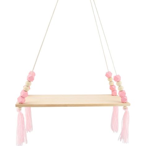 Support Mural En Bois Avec Pompons Et Perles - Décoration Murale Style Nordique Pour Salon Chambre Plantes Et Objets - Lot De 1 (1/5)