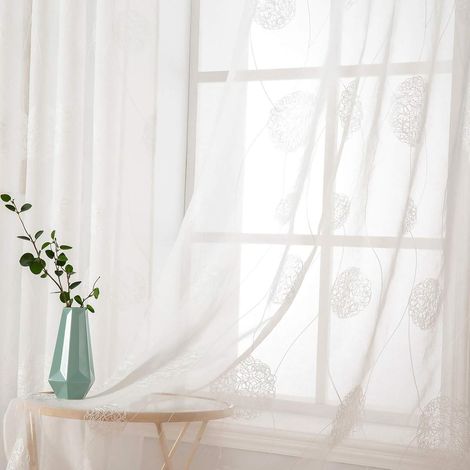 Tende trasparenti bianche - Tende moderne per soggiorno, tenda trasparente in tulle con occhielli, tende trasparenti per finestre per camera da letto, set di 2 tende trasparenti, 140x225 cm
