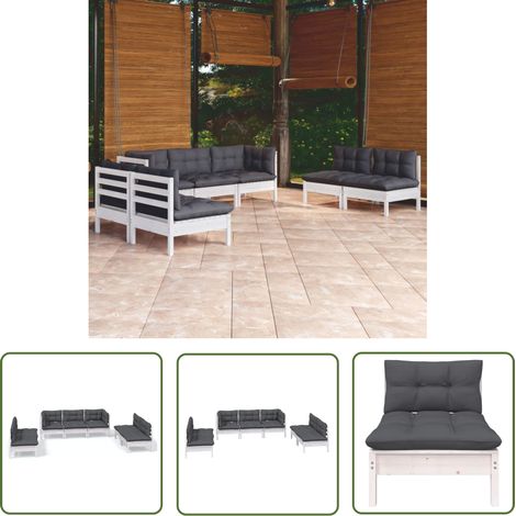The Living Store 7-tlg. Garten-Lounge-Set mit Kissen Kiefer Massivholz - Gartenzubehör - Lounge Set - Gartenmöbel - Outdoor Möbel - Rattan Gartenmöbel (1/5)