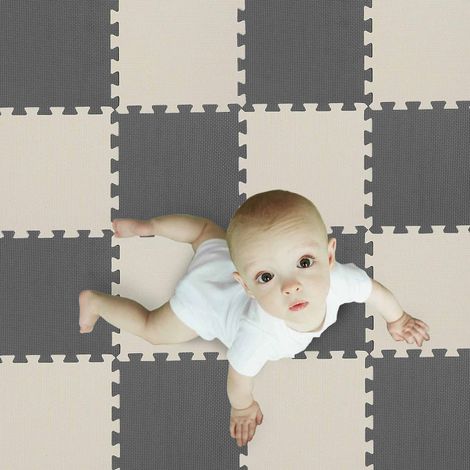 40Pcs Foam Baby Play Mats 30x30x1cm EVA Baby Floor Tiles Thick Soft Floor Interlocking Mat Waterproof High-Resilience Foam Floor Puzzle Mat for Children's Play and Crawl (Grey and Rice-White)