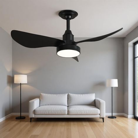 Ventilateur de plafond simple, moteur CC silencieux, avec lumière et télécommande, convient aux chambres et aux salons, noir (1/5)